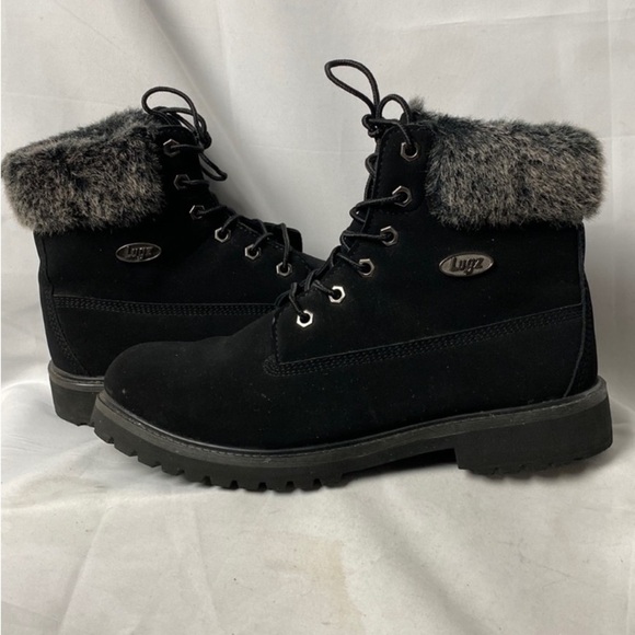 LUGZ WOMENS SIZE 10  BLACK LACE UP ANKLE HIKING STYLE BOOT FAUX FUR LINED EUC - Picture 2 of 2